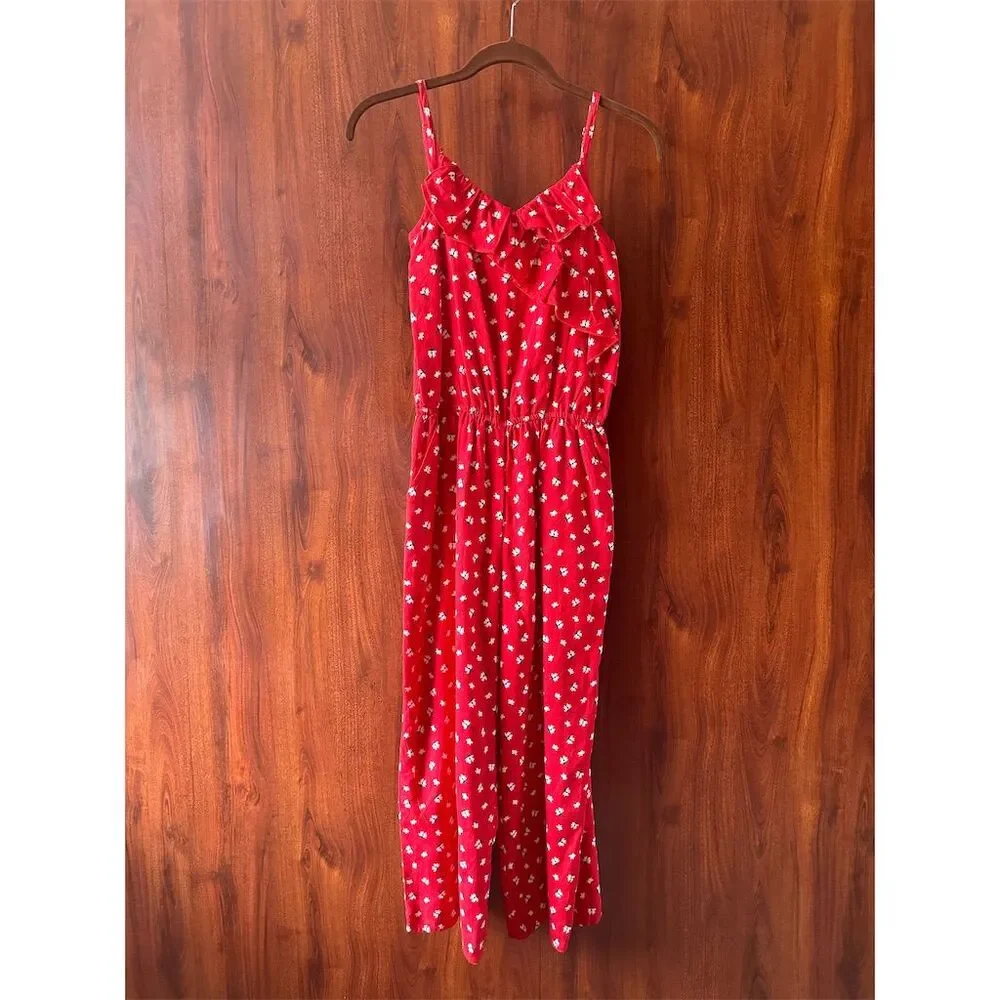 Abercrombie Kids Girls Red Floral Spaghetti Strap Jumpsuit Size 11/12
